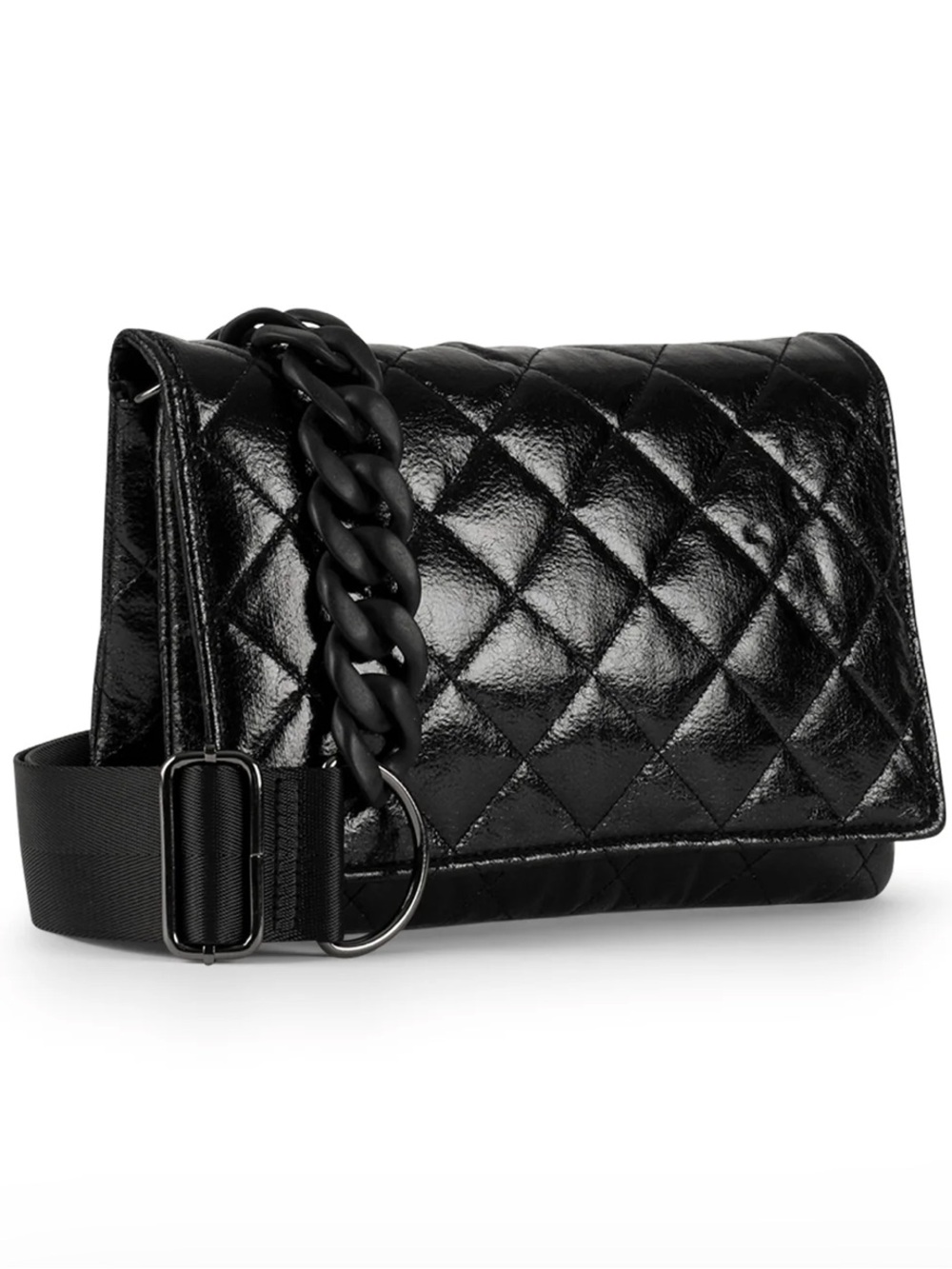 HAUTE SHORE Metallic Silver Quilted Clutch Crossbody Bag with 2 Removable Straps